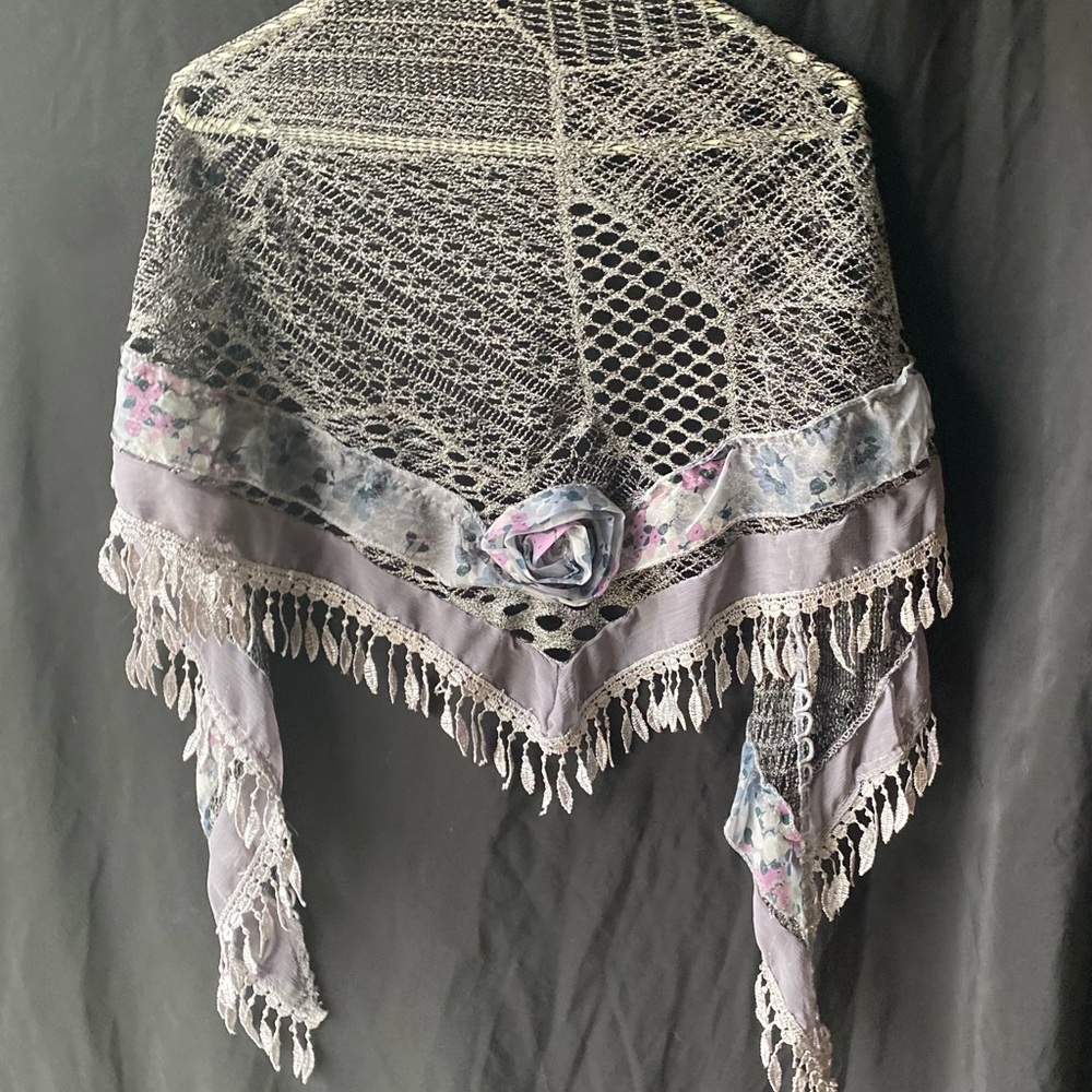 Triangle Scarf Shawl Sheer Embellished Perfect for Prom Wedding Travel!! Vintage - Picture 7 of 11